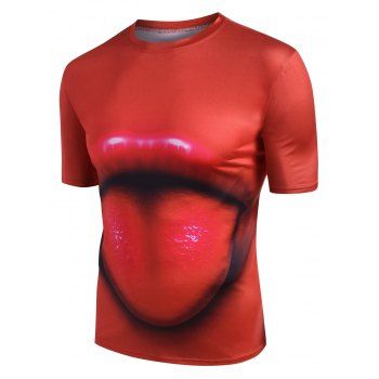 

Funny Lip Graphic Crew Neck Casual T Shirt, Red