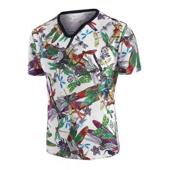 

Dragonfly Print Ethnic Short Sleeve T Shirt, Multicolor