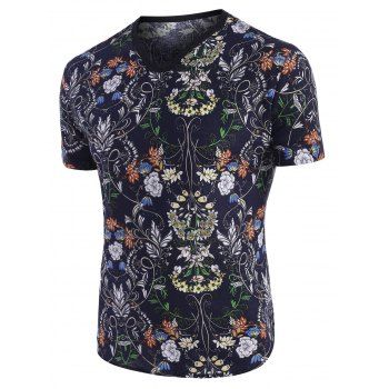 

Floral Print Ethnic V Neck Short Sleeve T Shirt, Multicolor