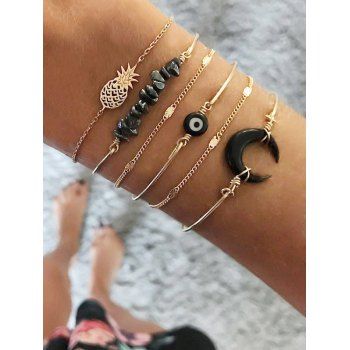 

6Pcs Natural Stone Moon Eye Shape Bracelet Set, Golden