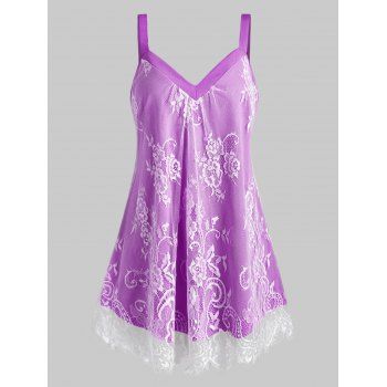 

Plus Size Sweetheart Neck Floral Lace Overlay Tank Top, Purple