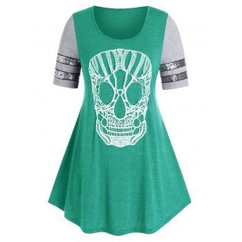 

Plus Size Lace Skull Sequin T Shirt, Medium sea green