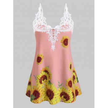 

Crochet Lace Panel Sunflower Cami Top, Light pink