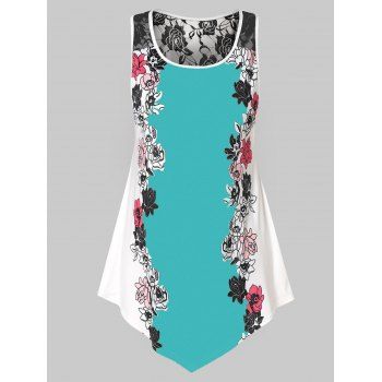 

Plus Size Lace Panel Floral Tank Top, Deep green