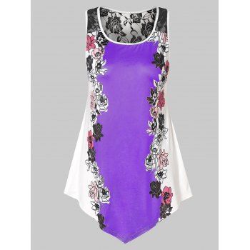 

Plus Size Lace Panel Floral Tank Top, Purple