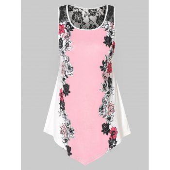 

Plus Size Lace Panel Floral Tank Top, Light pink