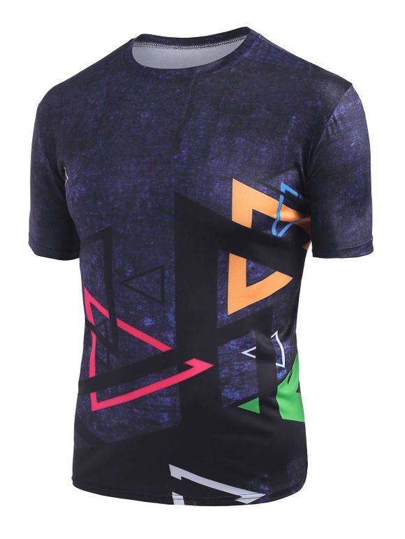 T-shirt Triangle Imprimé Manches Courtes à Col Rond - Noir 3XL