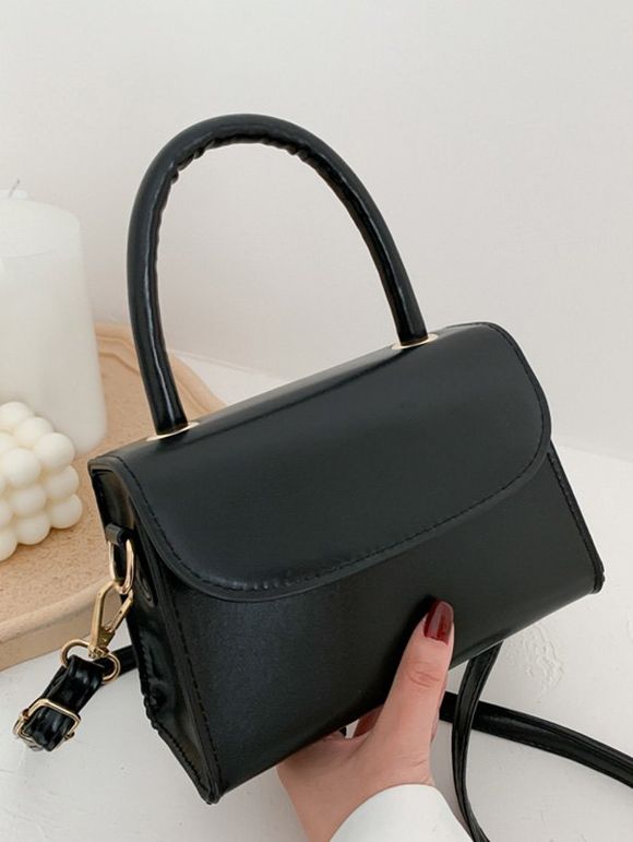 Mini Sac à Bandoulière en Couleur Unie avec Poignée en Haut - Noir 
