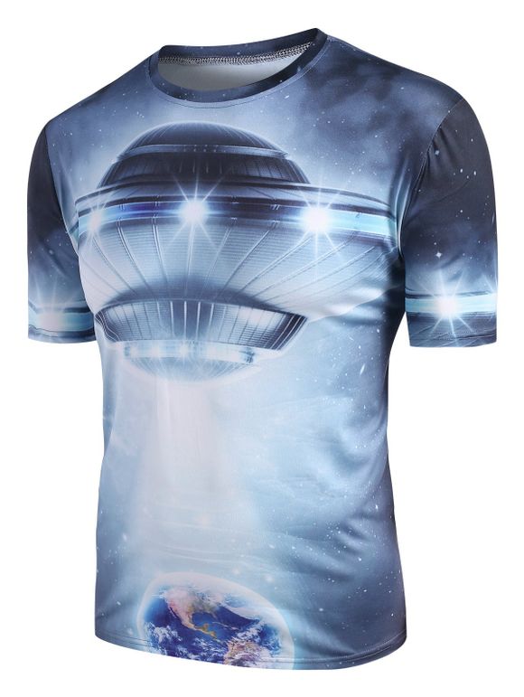 T-shirt Extraterrestre Graphique Manches Courtes à Col Rond - Bleu Lierre XL