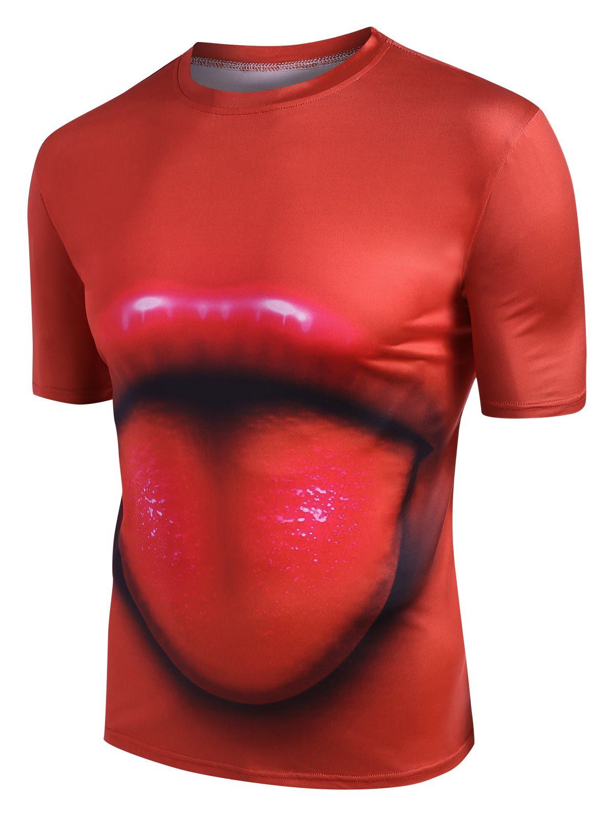 T-shirt Décontracté Lèvre Graphique Amusant à Col Rond - Rouge XL
