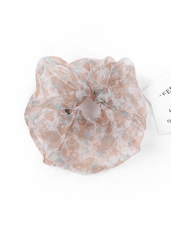 Chouchou Large Fleur Imprimée en Organza - Rose clair 