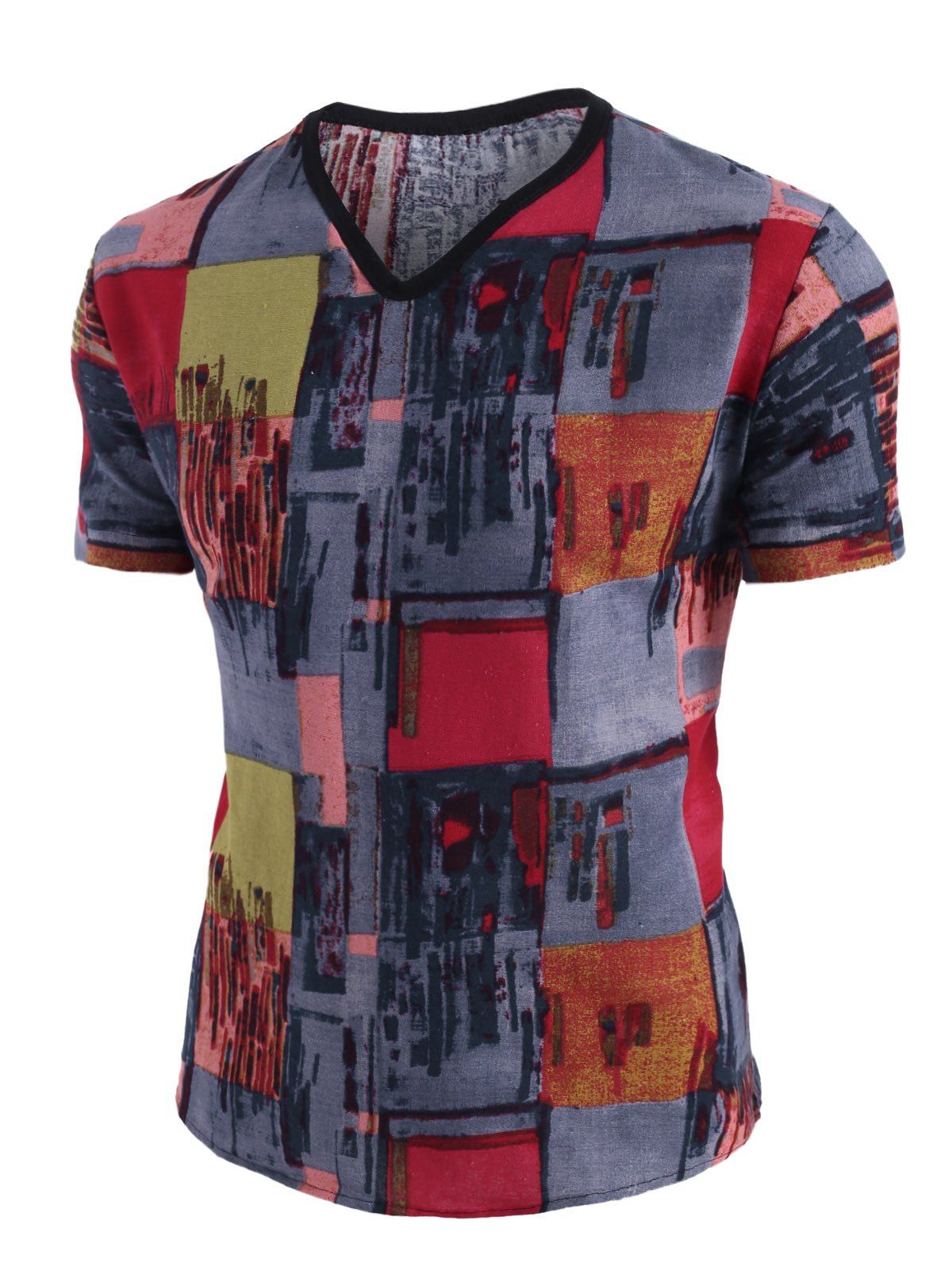 Ethnic Pattern Block V Neck Short Sleeve T Shirt - multicolor 3XL