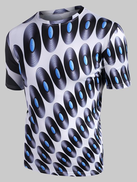 T-shirt Décontracté Disque Abstrait Imprimé à Col Rond - Blanc XL