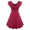 Butterfly Sleeve Back V Mock Button Mini A Line Dress - RED WINE 3XL