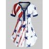 T-shirt Drapeau Américain de Grande Taille à Col V à Lacets - Blanc 3X
