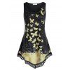 Débardeur Asymétrique Papillon Imprimé de Grande Taille - Noir 5X