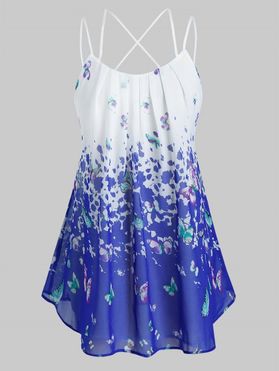 Plus Size Butterfly Print Pleated Cami Tank Top
