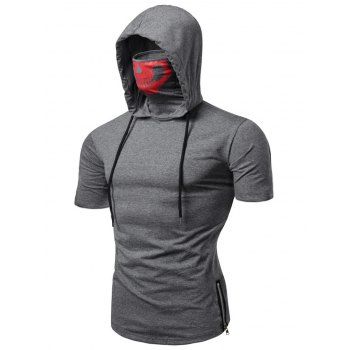 

Skull Mask Hooded Short Sleeve T Shirt, Gray