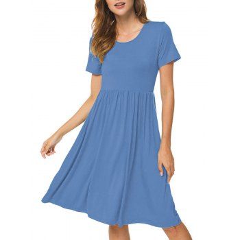 

Pocket Pleated A Line Tee Dress, Blue