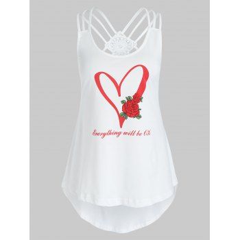 

Plus Size Heart Print Strappy Graphic Tank Top, White