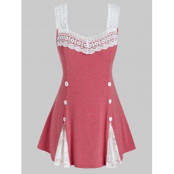 

Plus Size Lace Crochet Panel Square Neck Tank Top, Valentine red