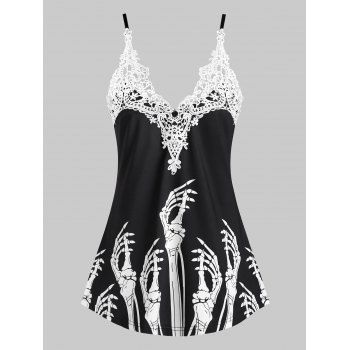 Image of Skeleton Hands Print Lace Insert Gothic Cami Top