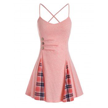 

Plus Size Plaid Ruched Cross Back Cami Tank Top, Light pink