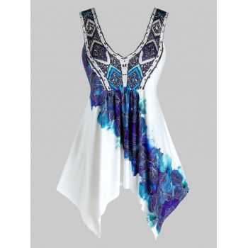 

Plus Size Printed Plunging Neck Handkerchief Tank Top, White