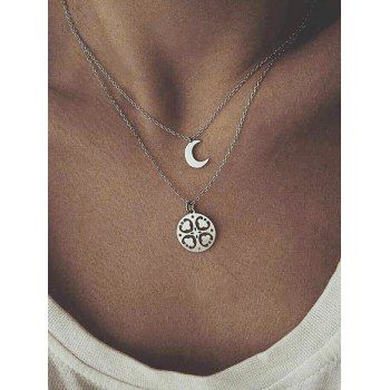 

Double Layer Moon Flower Chain Necklace, Silver