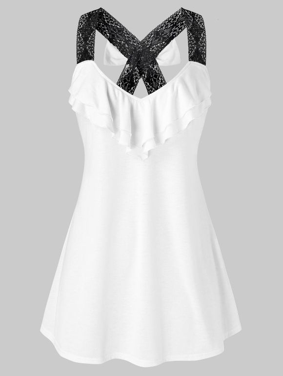 Débardeur Croisé de Grande Taille à Volants avec Nœud Papillon - Blanc 4X