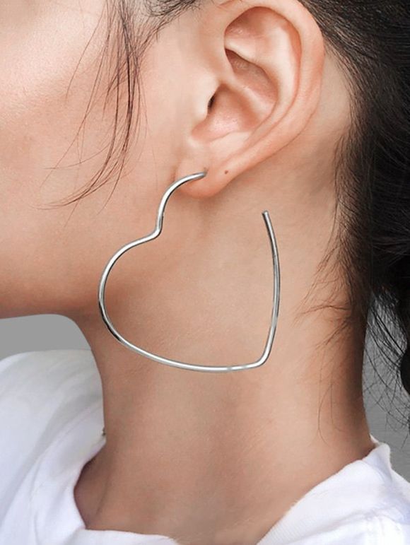 Boucles d'Oreilles Motif Cœur Exagéré Evidées en Acier Inoxydable - Argent 