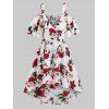 Robe Haute Basse Superposée Fleurie Imprimée à Manches Evasées - Blanc Lait 2XL