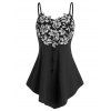 Débardeur Fleuri Brodé avec Bouton à Bretelle - Noir L