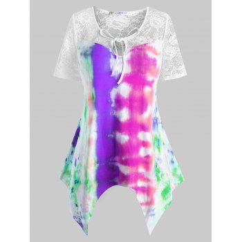 

Plus Size Lace Insert Tie Dye Handkerchief T Shirt, Purple