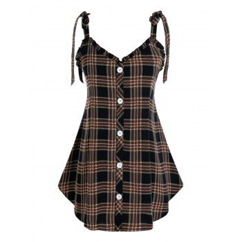 

Plus Size Ruffle Plaid Print Tunic Tank Top, Black