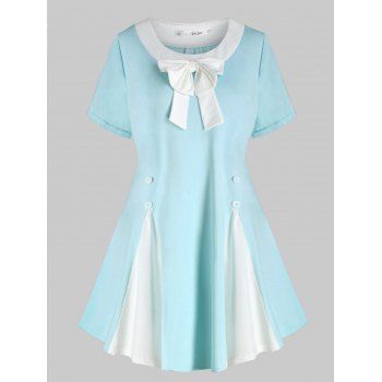 

Plus Size Bowknot Two Tone T Shirt, Light blue