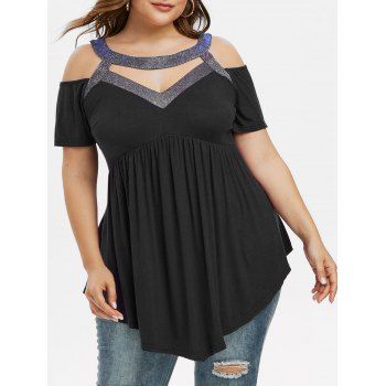 

Sparkly Cut Out Open Shoulder Plus Size Top, Black