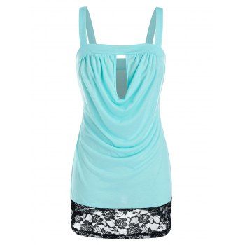 

Plus Size Keyhole Cowl Front Tank Top, Light aquamarine
