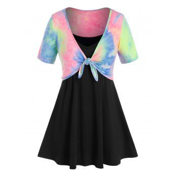 

Plus Size Tie Dye Top and Camisole Set, Black