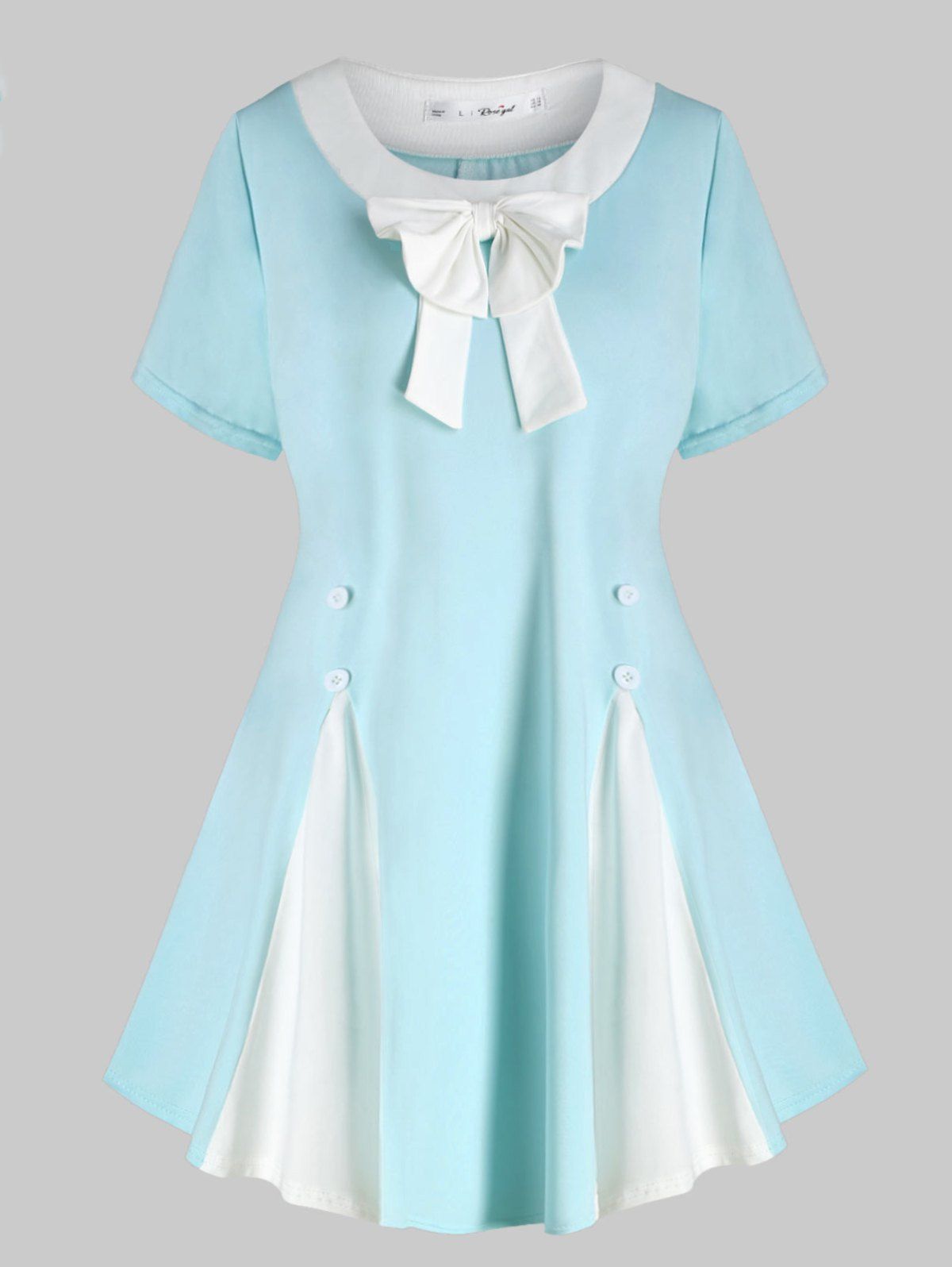 

Plus Size Bowknot Two Tone T Shirt, Light blue