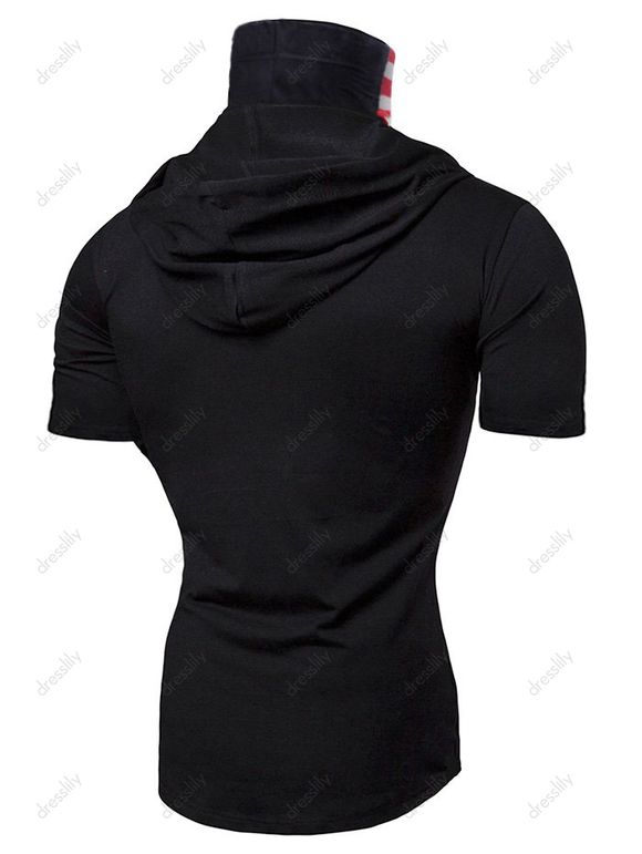 T-shirt à Capuche Drapeau Américain à Manches Courtes à Cordon - Noir L