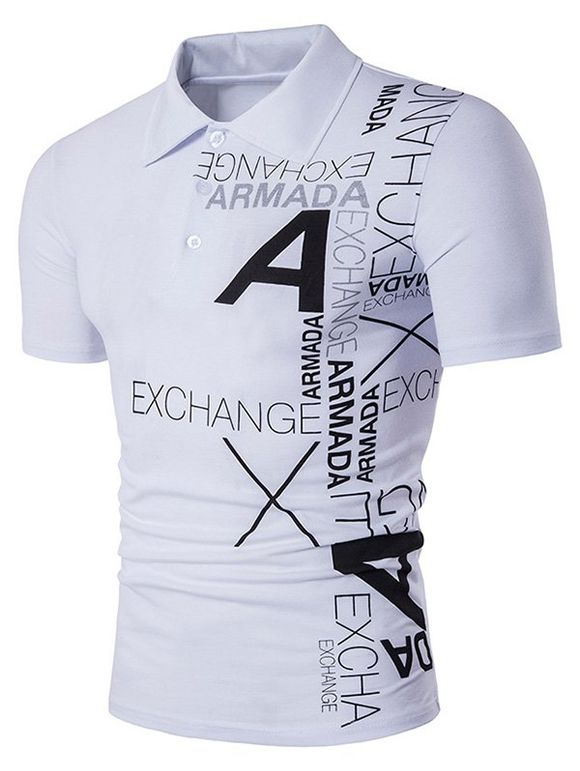 T-shirt Lettre Graphique Imprimée à Demi-Bouton - Blanc 2XL