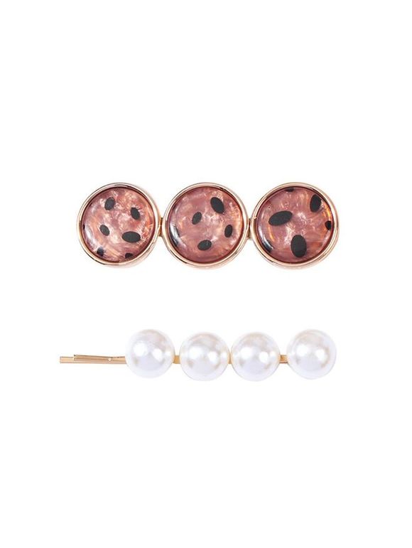 Ensemble de Pince à Cheveux avec Fausse Perle à Pois 2 Pièces - café 