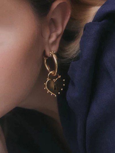 Boucles d'Oreilles Pendantes en Forme de Cadenas et Cœur Style Punk - d'or 
