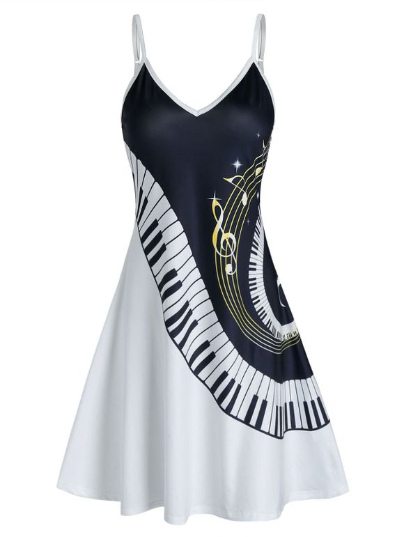 Mini Robe à Bretelle Piano Musique Imprimé - Blanc L