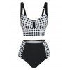 Summer Beach Tankini Swimwear Gingham Plaid Print Push Up Swimsuit Ruched High Rise Tummy Control Bathing Suit - BLACK M