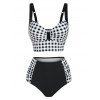 Maillot de Bain Tankini Gainant à Taille Haute en Vichy à Volants de Palge - Noir XL
