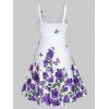 Floral Rose Print Sundress Twisted Cami A Line Dress - PURPLE L