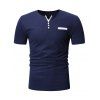 T-shirt à Demi-Bouton Contrasté à Col V - Bleu profond XL