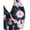 Floral Striped Ruched Crisscross Tankini Swimwear - BLACK 2XL